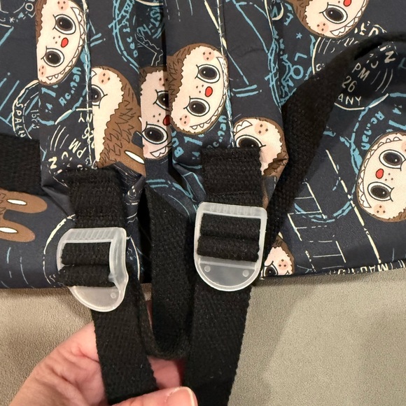 Labubu Black Backpack with adorable travel stamp design, Brand New With Tags - Picture 9 of 11